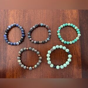Lot of 5 natural gemstone beaded bracelets